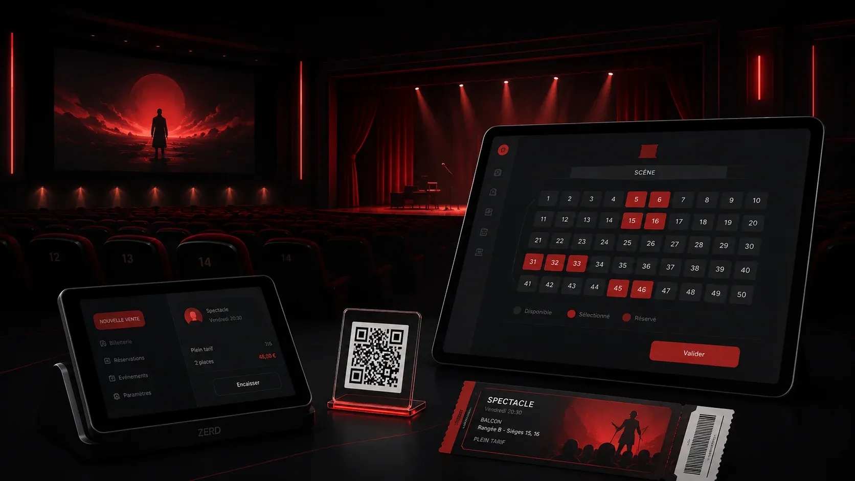 Illustration d'une billetterie spectacle pour cinéma hybride avec placement numéroté