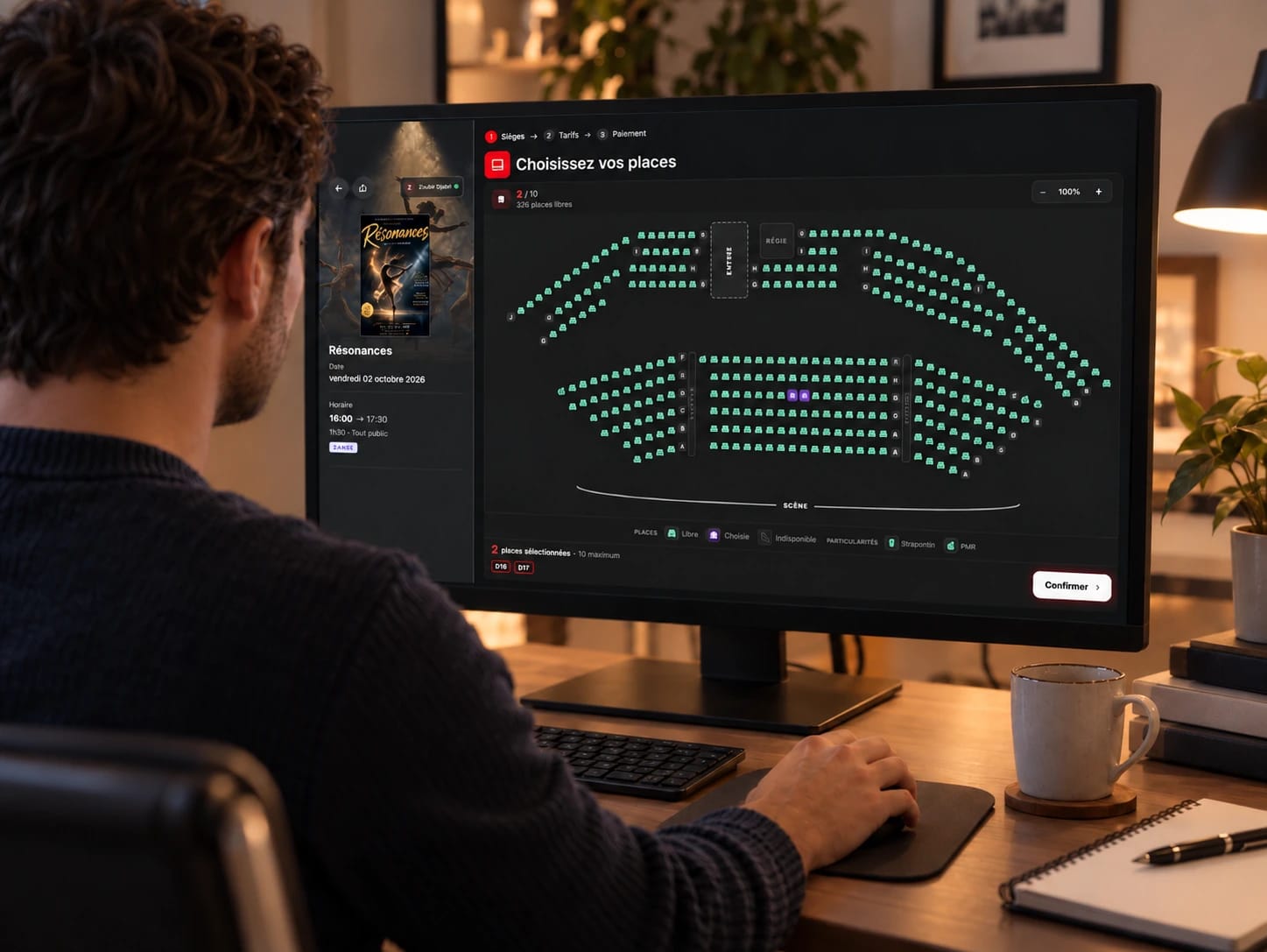 Choix des places sur le plan de salle d’un spectacle, site Zerd