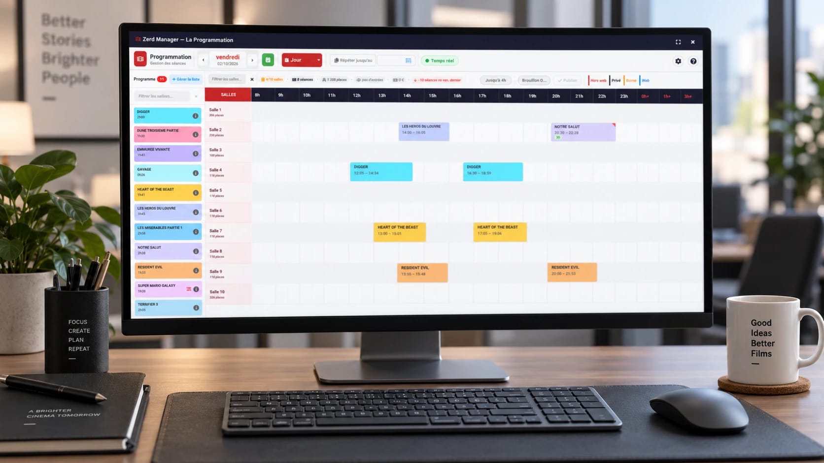 Zerd Manager, programmation des séances, sur l’écran d’un bureau