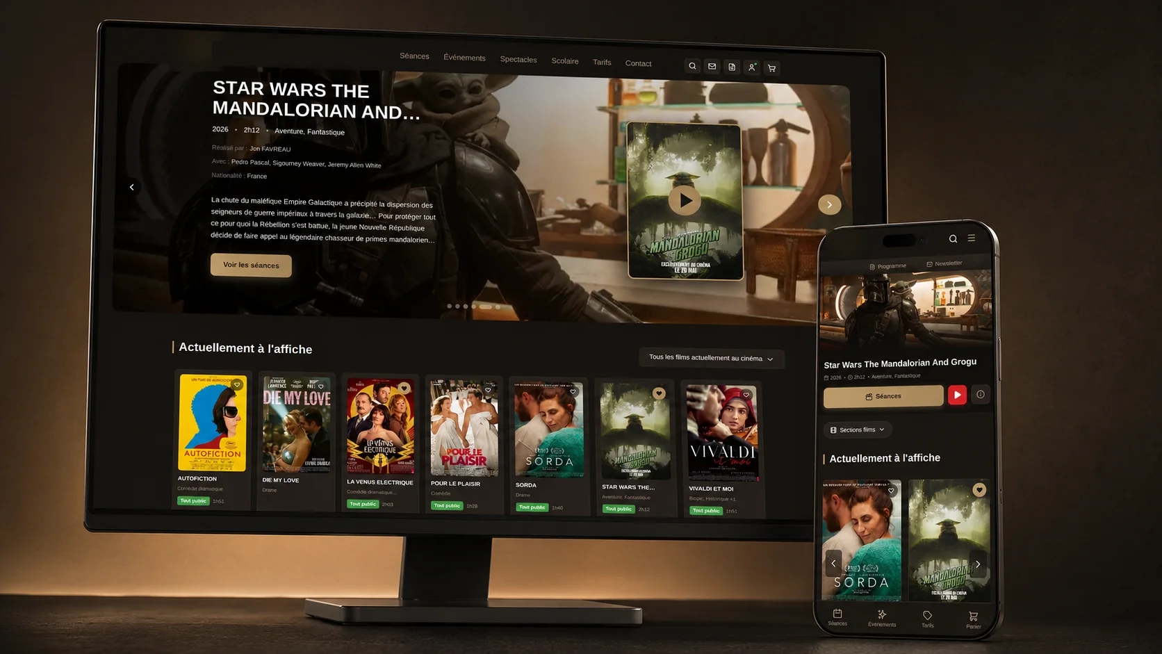 Aperçu responsive du site web cinéma Zerd