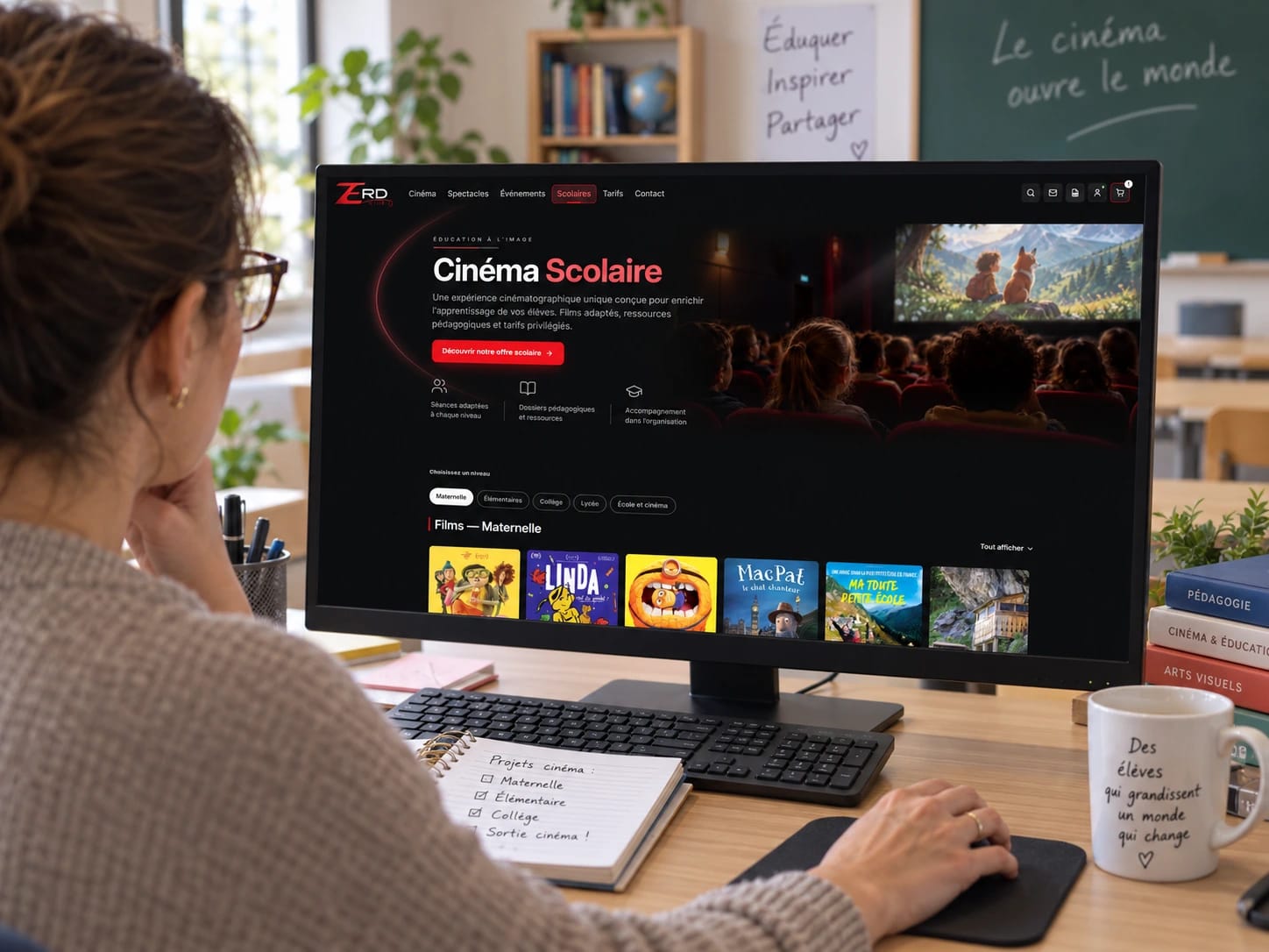 Page cinéma scolaire d’un site Zerd consultée par une enseignante