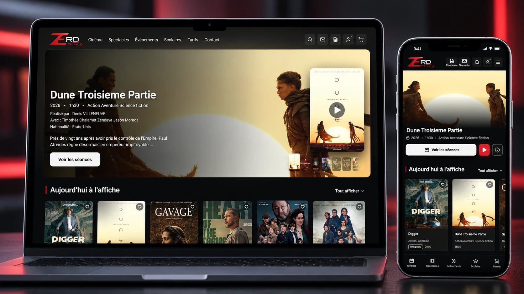 Site web cinéma Zerd sur ordinateur portable et téléphone